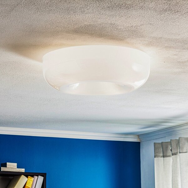 Foscarini Circus grande steklena stropna svetilka, Ø 46 cm, zatemnjen, Bela, Dnevna soba / jedilnica, Steklo, Dizajn
