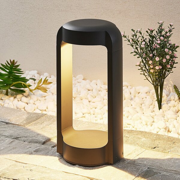 Lucande LED svetilka na podstavku Habsa, 30 cm, antracit, kovina, Črna, Kovina, Sodobni