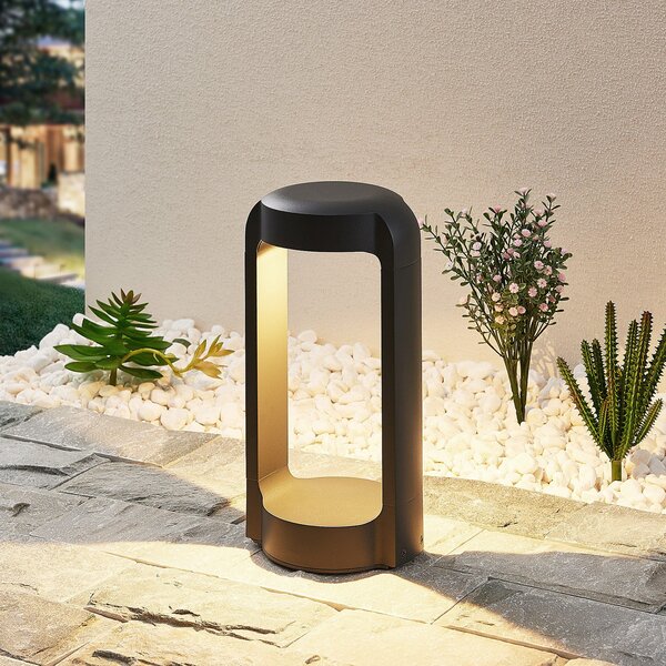 Lucande LED svetilka na podstavku Habsa, 30 cm, antracit, kovina, Črna, Kovina, Sodobni
