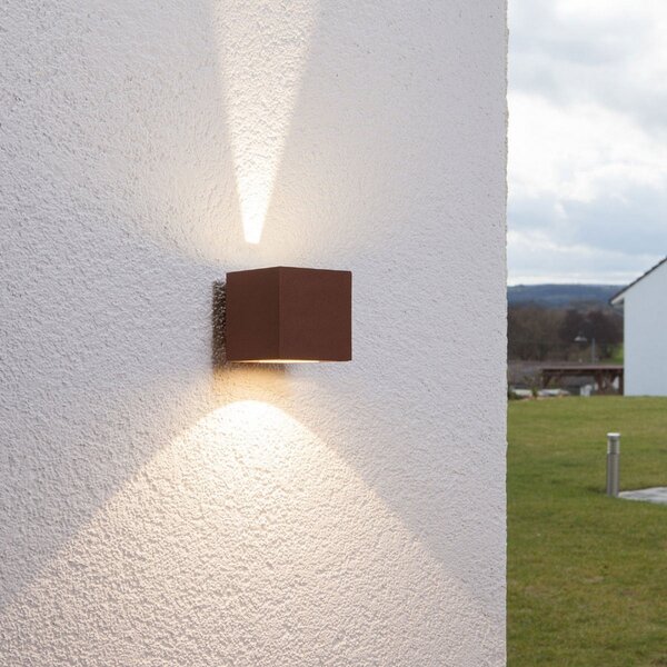 Lucande LED zunanje stensko svetilo Jarno, rja, kovina, 9cm, Rjava / rjasta, Kovina, Sodobni