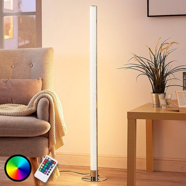 Lindby LED-stojna svetilka Hadis, RGB, daljinski upravljalnik, bela, 120 cm, zatemnjen, Kovinska, Dnevna soba / jedilnica, Plastika, Sodobni