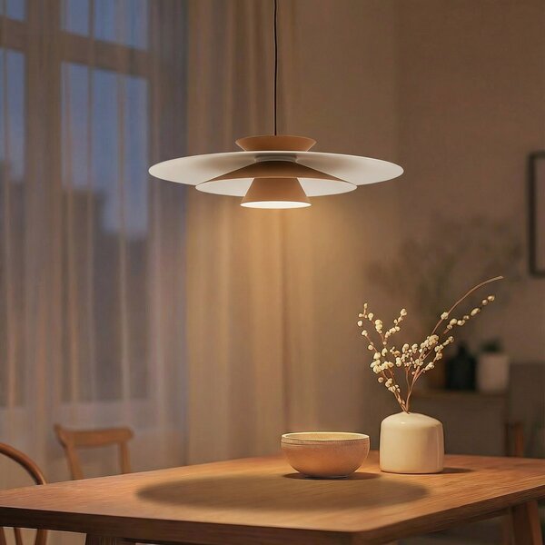 Lucande LED viseče svetilo Livie, bež, aluminij, Ø 50 cm, zatemnjen, Bež, Dnevna soba / jedilnica, Aluminij, Sodobni