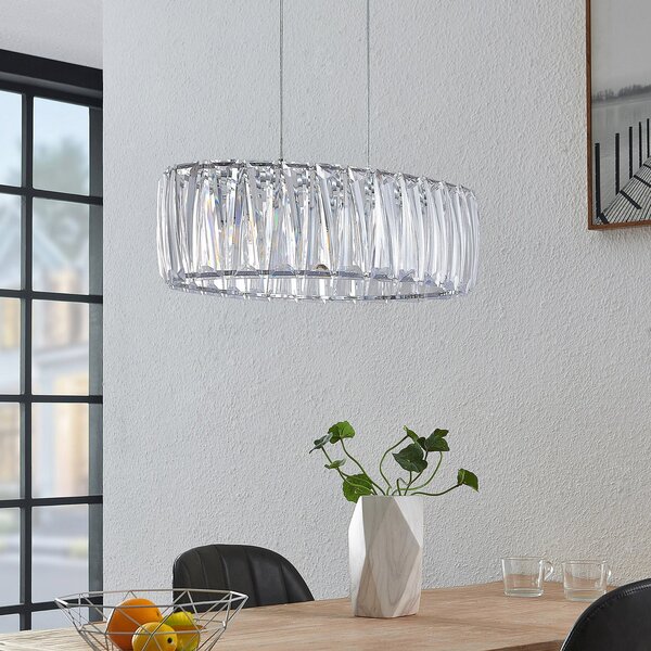 Lindby viseča svetilka Sofia, 68 cm, 3-svetlobna, E14, krom/čista, zatemnjen, Prozorna, Dnevna soba / jedilnica, Plastika, Sodobni