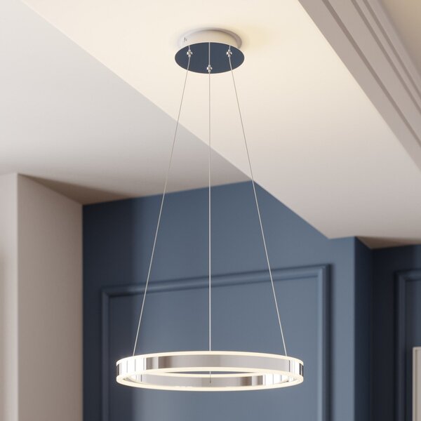 Lucande LED viseče svetilo Lyani, Ø 50 cm, krom, z možnostjo zatemnitve, zatemnjen, Kovinska, Dnevna soba / jedilnica, Kovina, Sodobni