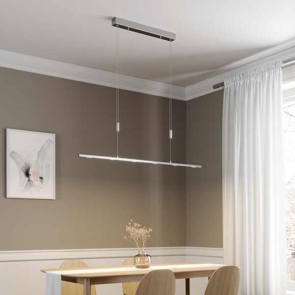Lucande LED viseča svetilka Arnik, 120 cm, nikljeva barva, možnost zatemnitve, zatemnjen, Kovinska, Dnevna soba / jedilnica, Kovina, Sodobni