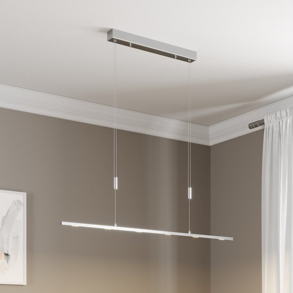 Lucande LED viseča svetilka Arnik, 120 cm, nikljeva barva, možnost zatemnitve, zatemnjen, Kovinska, Dnevna soba / jedilnica, Kovina, Sodobni