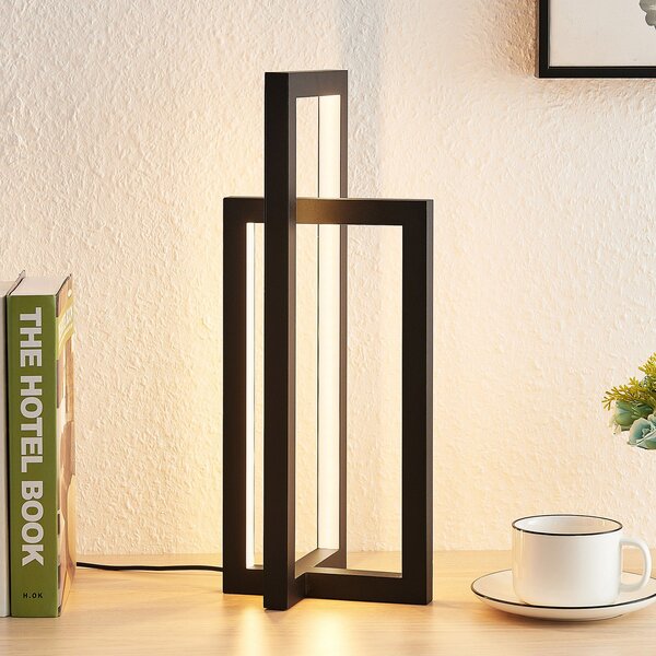 Lucande Namizna svetilka LED Hylda, višina 42 cm, črna, aluminij, zatemnjen, Črna, Dnevna soba / jedilnica, Kovina, Sodobni