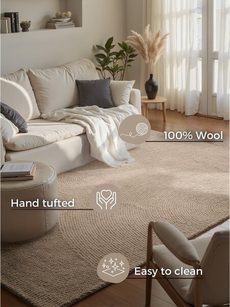 Bež ročno tkana volnena preproga 120x180 cm Calmio – Hanse Home