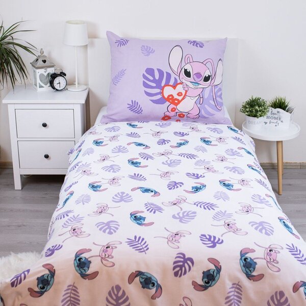 Vijolična enojna bombažna otroška posteljnina 140x200 cm Lilo and Stitch "Kiss" – Jerry Fabrics