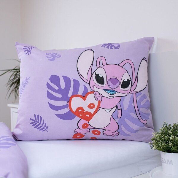 Vijolična enojna bombažna otroška posteljnina 140x200 cm Lilo and Stitch "Kiss" – Jerry Fabrics