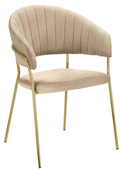 KONDELA Dizajnerski jedilniški stol, bež tkanina Velvet/gold krom zlata, DASMIN NEW TYP 1