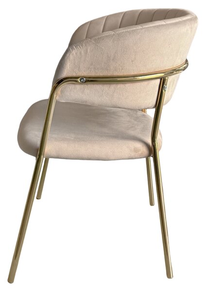 KONDELA Dizajnerski jedilniški stol, bež tkanina Velvet/gold krom zlata, DASMIN NEW TYP 1