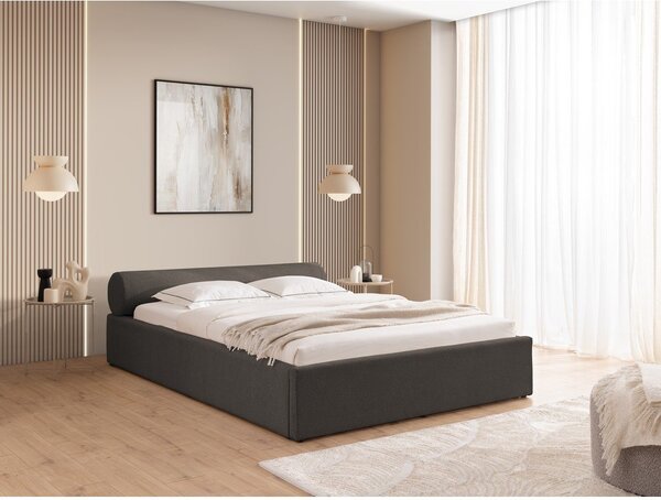 Temno siva oblazinjena zakonska postelja s prostorom za shranjevanje z letvenim dnom 140x200 cm Cille – Ropez