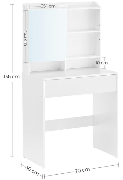 Toaletna mizica z ogledalom LUNAVI 70x40 cm, bela