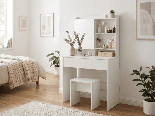 Toaletna mizica z ogledalom LUNAVI 70x40 cm, bela