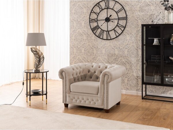 Bež žameten Chesterfield fotelj York Blik – Ropez
