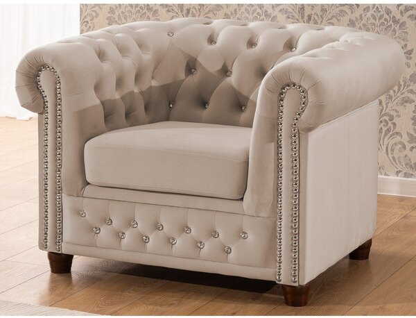 Bež žameten Chesterfield fotelj York Blik – Ropez