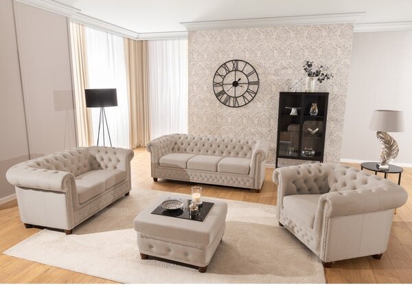 Bež žameten Chesterfield fotelj York Blik – Ropez