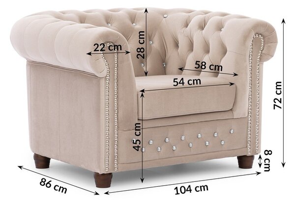 Bež žameten Chesterfield fotelj York Blik – Ropez