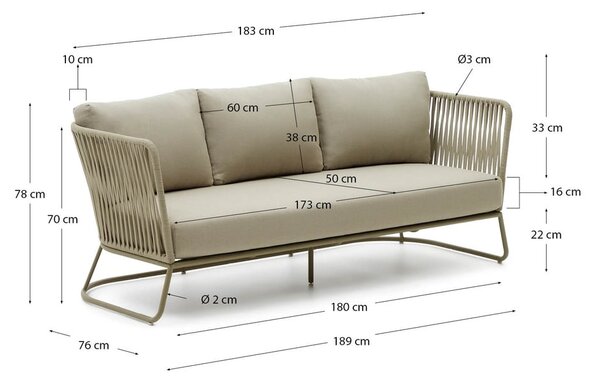 Kaki zelen jeklen vrtni kavč Saconca – Kave Home