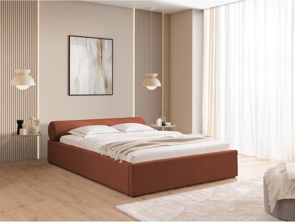 Oblazinjena zakonska postelja s prostorom za shranjevanje z letvenim dnom 160x200 cm v barvi terakote Cille – Ropez