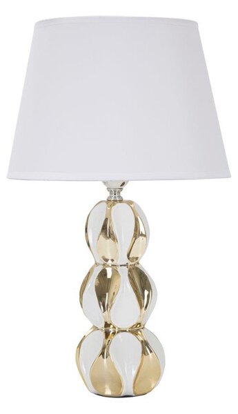 Keramična namizna svetilka s tekstilnim senčilom v zlati in beli barvi (višina 46 cm) Glam Balls – Mauro Ferretti