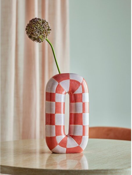 Rožnato-oranžna/kremno bela keramična ročno poslikana vaza (višina 32 cm) Mae – Bloomingville