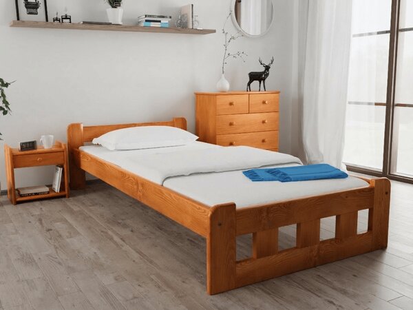 Postelja Naomi povišana 90 x 200 cm jelša Posteljno dno: Z letveno posteljno dno, Vzmetnica: Brez vzmetnice