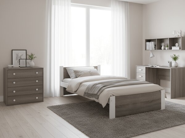 Postelja IKAROS 90 x 200 cm, bela/hrast tartuf Posteljno dno: Brez posteljnega dna, Vzmetnica: Brez vzmetnice
