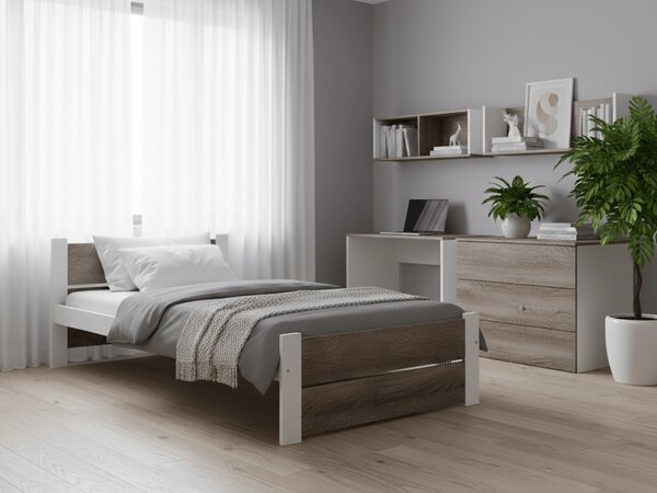 Postelja IKAROS DOUBLE 90 x 200 cm, bela/hrast tartuf Posteljno dno: Z letveno posteljno dno, Vzmetnica: Brez vzmetnice