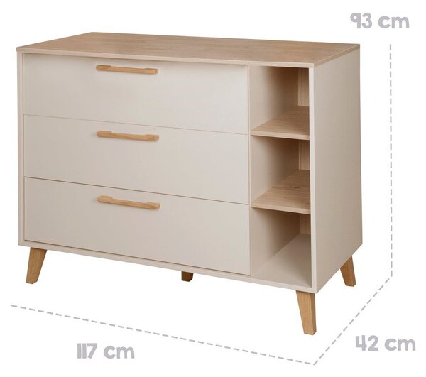 Kremno bela/naravna otroška komoda v hrastovem dekorju s previjalnim pultom 117x103x78 cm Jil – Roba