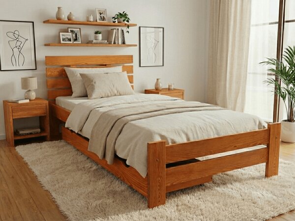 Postelja PARIS povišana 90 x 200 cm jelša Posteljno dno: Z lamelno posteljno dno, Vzmetnica: Vzmetnica Sommera 18 cm