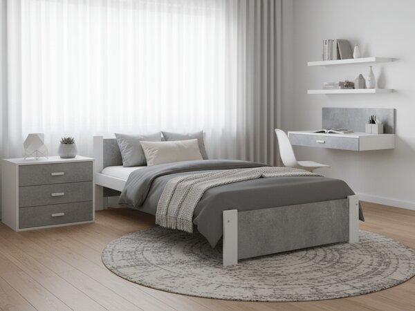 Postelja IKAROS 90 x 200 cm, beton/bela Posteljno dno: Z letveno posteljno dno, Vzmetnica: Brez vzmetnice