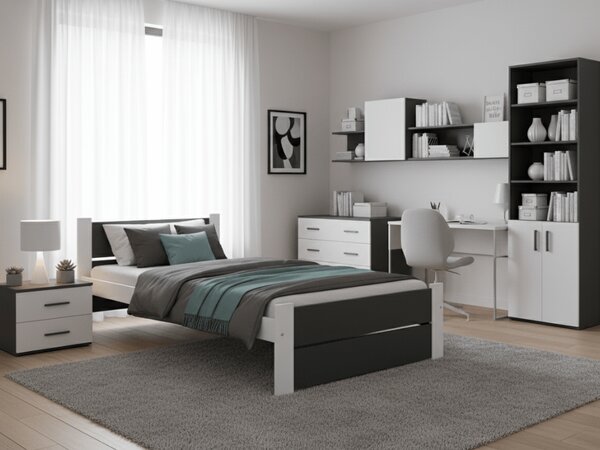 Postelja IKAROS DOUBLE 90 x 200 cm, antracit/bela Posteljno dno: Z letveno posteljno dno, Vzmetnica: Brez vzmetnice