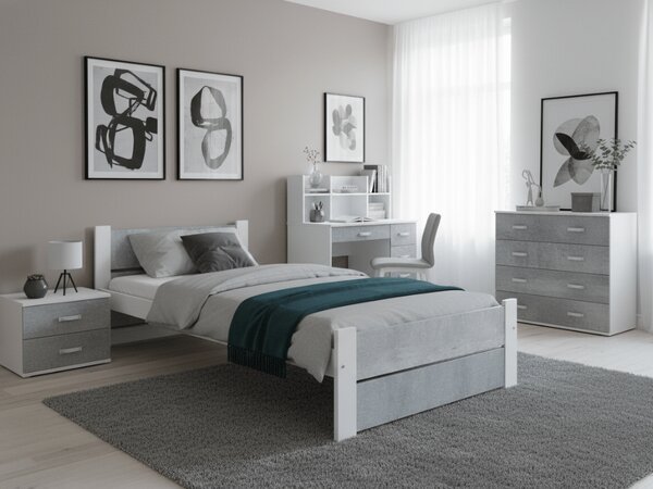 Postelja IKAROS DOUBLE 90 x 200 cm, beton/bela Posteljno dno: Brez posteljnega dna, Vzmetnica: Brez vzmetnice