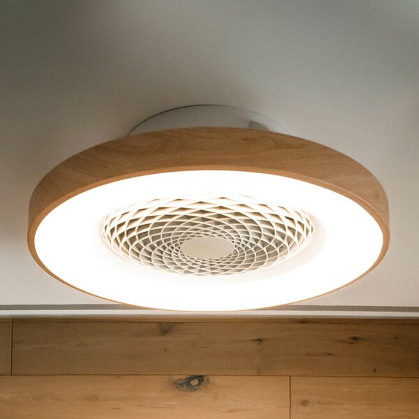 Mantra Iluminación Pametni LED stropni ventilator Tibet, v barvi lesa, tiho delovanje, premer 65 cm, zatemnjen, Dnevna soba / jedilnica, Kovina, Sodobni