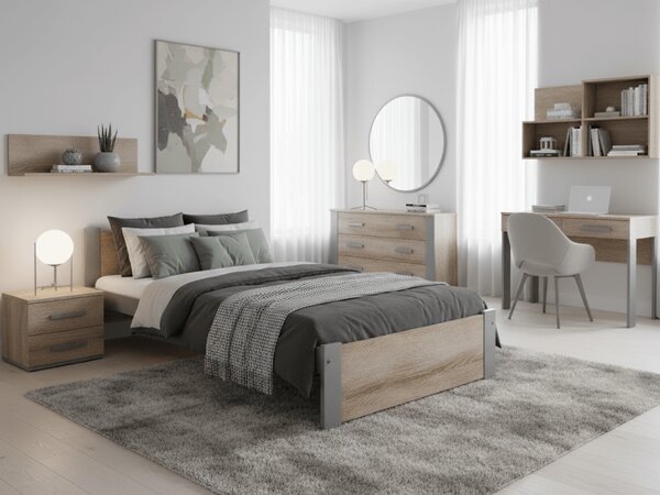 Postelja IKAROS 90 x 200 cm, hrast sonoma/siva Posteljno dno: Z letveno posteljno dno, Vzmetnica: Brez vzmetnice