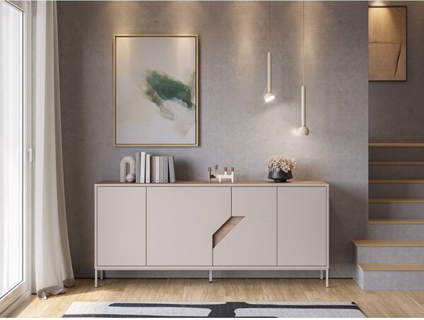 Kremno bela/naravna komoda v hrastovem dekorju 180x80x40 cm Lilou – Marckeric