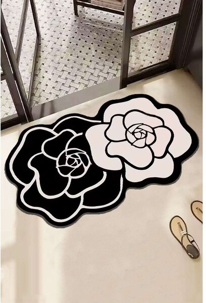 Črno-bela kopalniška preproga 60x100 cm Bungari Rose – Foutastic