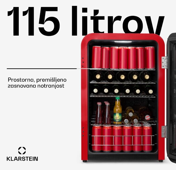 Klarstein PopLife, hladilnik za pijače, 115 l, 0 - 10 °C, retro dizajn, rdeč