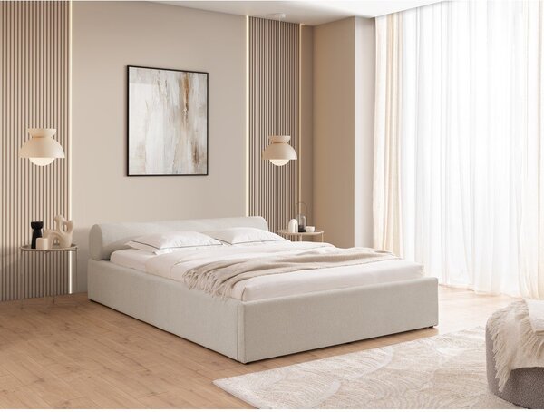 Bež oblazinjena zakonska postelja s prostorom za shranjevanje z letvenim dnom 180x200 cm Cille – Ropez