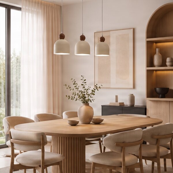Milagro Lighting Visoka svetilka Timon, siva/bež, dolžina 60 cm, kovina, 3-žarilna, zatemnjen, Bež, Dnevna soba / jedilnica, Kovina, Sodobni