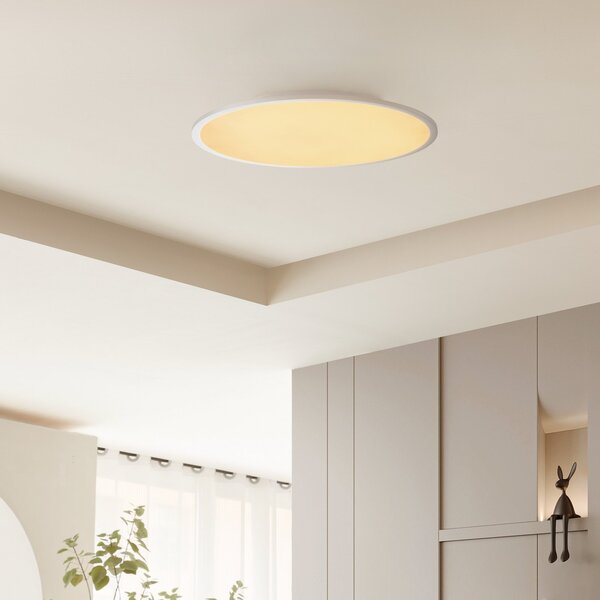 Lindby LED stropna svetilka Narima, CCT, Ø 60 cm, srebrna, zatemnjen, Siva, Kuhinja, Plastika, Sodobni