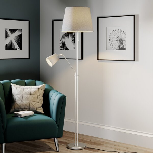 Lindby Talna svetilka Nantwin, 175 cm, siva, nikelj, tekstil, Siva, Dnevna soba / jedilnica, Tkanine / tekstil, Sodobni, Svetilka za branje