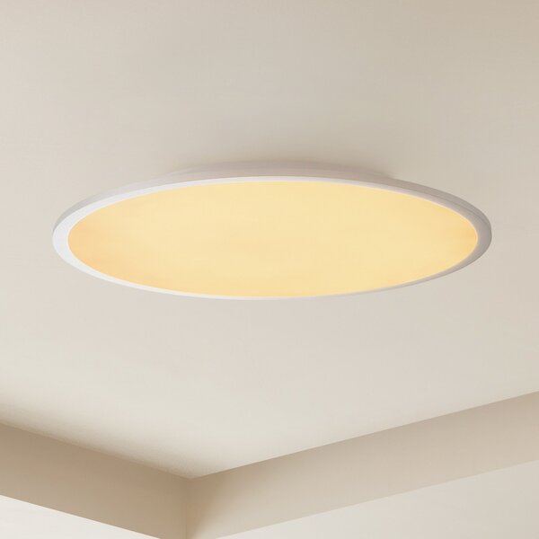 Lindby LED stropna svetilka Narima, CCT, Ø 60 cm, srebrna, zatemnjen, Siva, Kuhinja, Plastika, Sodobni