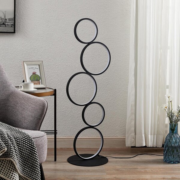 Lindby LED talna svetilka Jacek, črna, kovina, 110 cm, obroči, Črna, Dnevna soba / jedilnica, Kovina, Sodobni