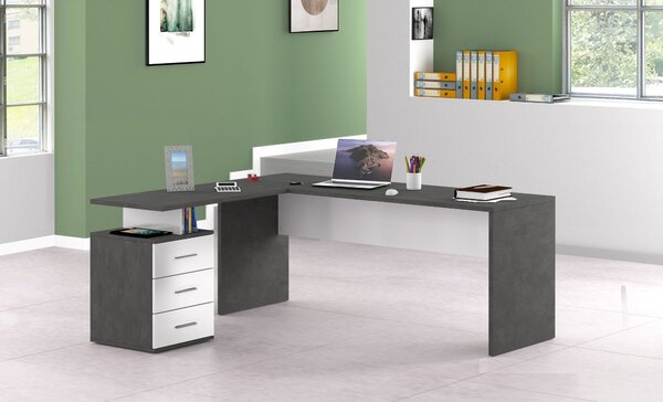 Scrivania ad angolo New Selina - 180x75x60 - Bianco Lucido e Report