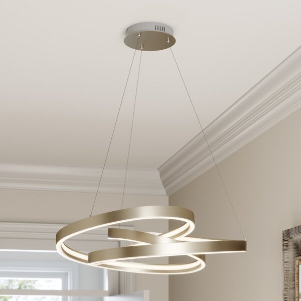 Lucande LED viseča luč Gunbritt, Ø 80 cm, srebrna, z možnostjo zatemnitve, zatemnjen, Kovinska, Dnevna soba / jedilnica, Aluminij, Sodobni