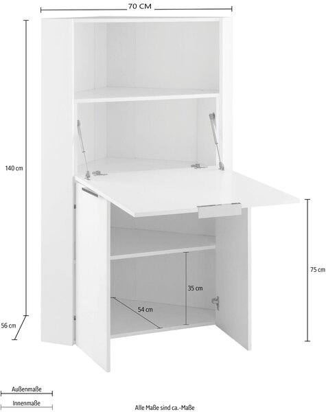 Scrivania ad angolo Dalia - Richiudibile - 70x140x57 - Bianco Lucido