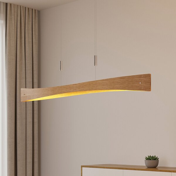 Lindby LED obesek Beazina, hrast, kovina, 118cm, zatemnjen, Les, Dnevna soba / jedilnica, Kovina, Sodobni